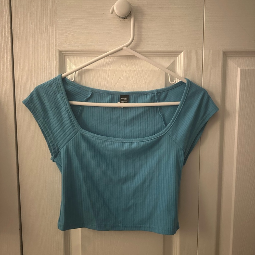 SHEIN Teal Ribbed Crop Top